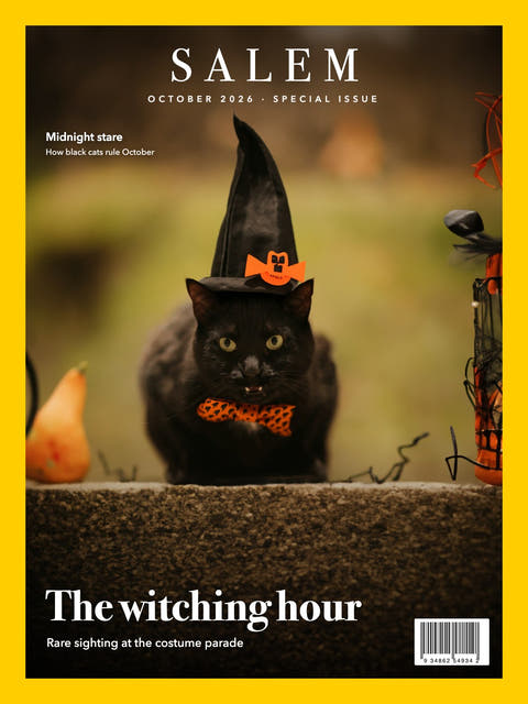 Nature cover made from the photo of a black cat in a witch hat