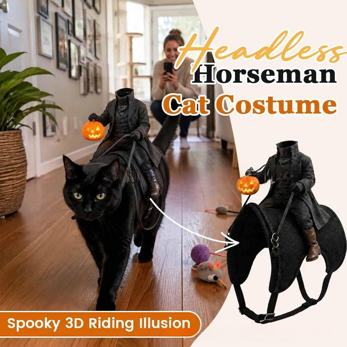 Headless Horseman Cat Costume with Pumpkin Rider (view 3)
