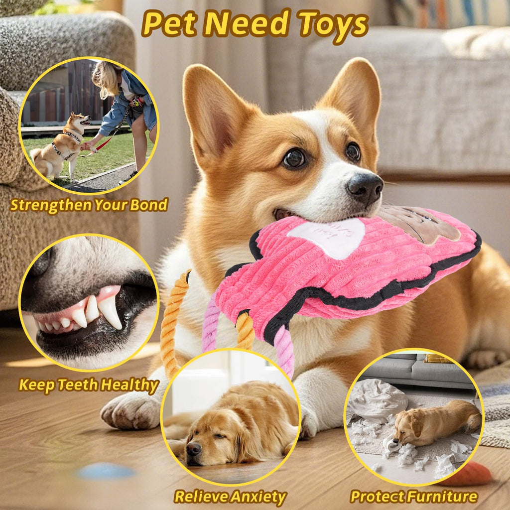 Crinkle and Squeaky Dog Toys & Tough Tug of War Set - dog product photo (view 6)