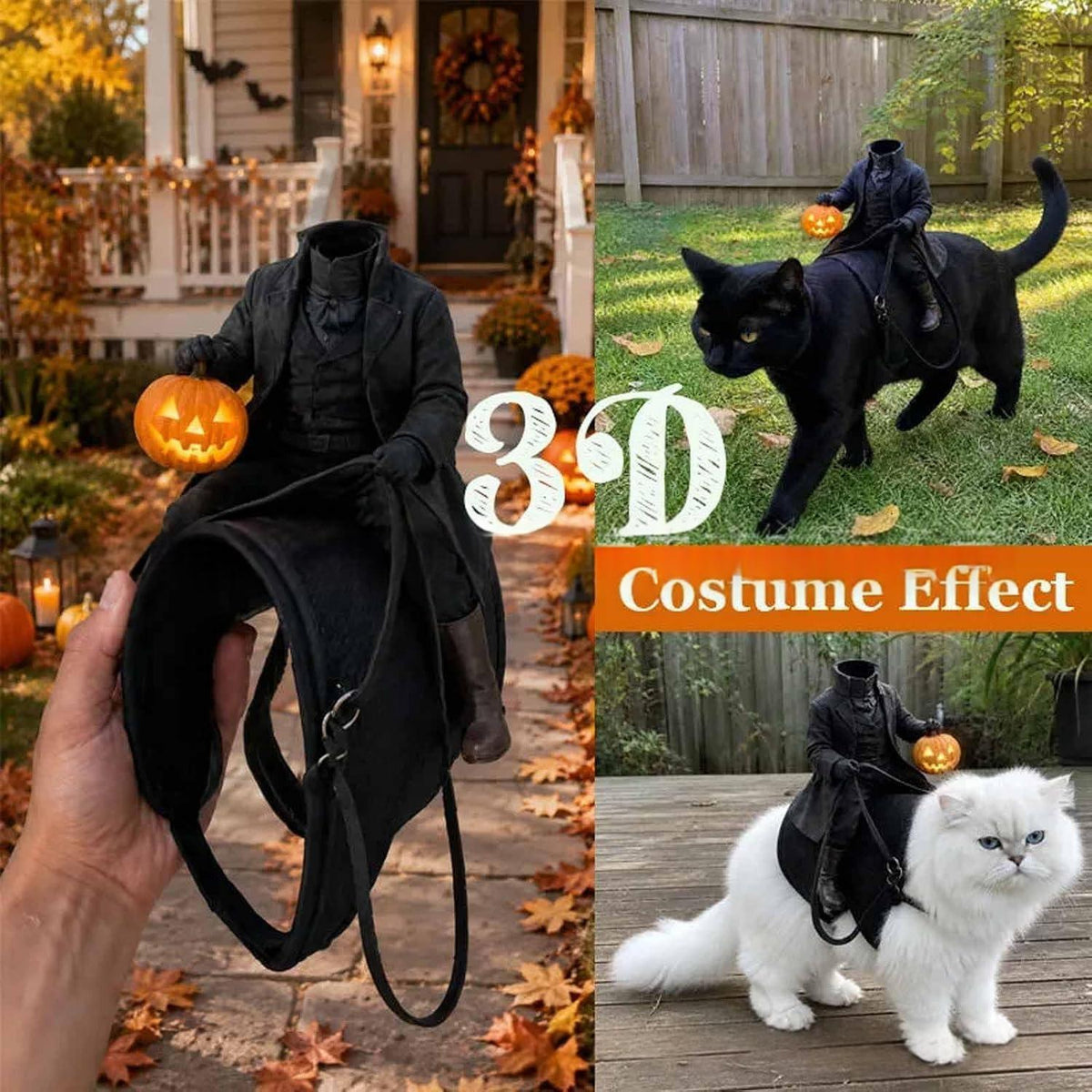 Headless Horseman Cat Costume with Pumpkin Rider (view 2)