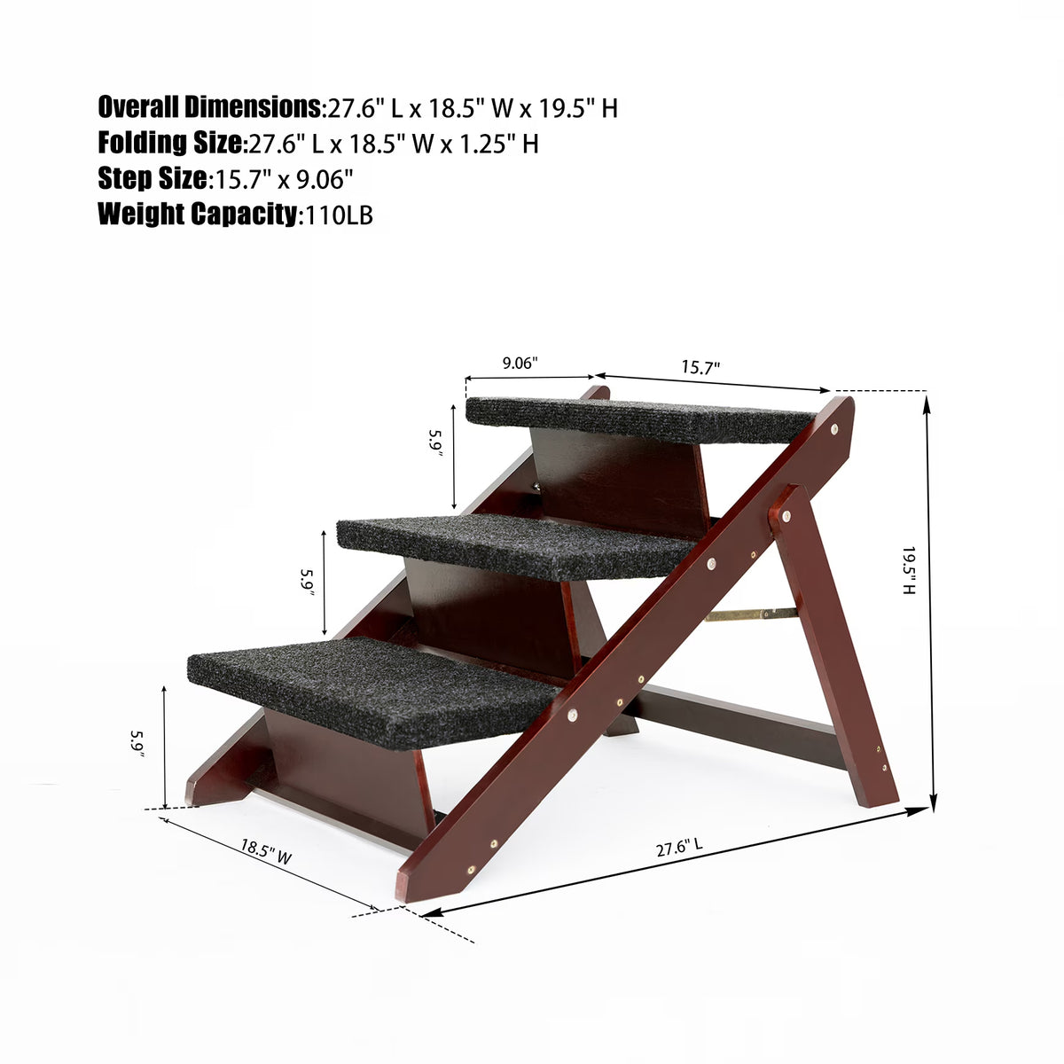 Wood Pet Stairs That Fold Into a Ramp - dog and cat product photo (view 4)