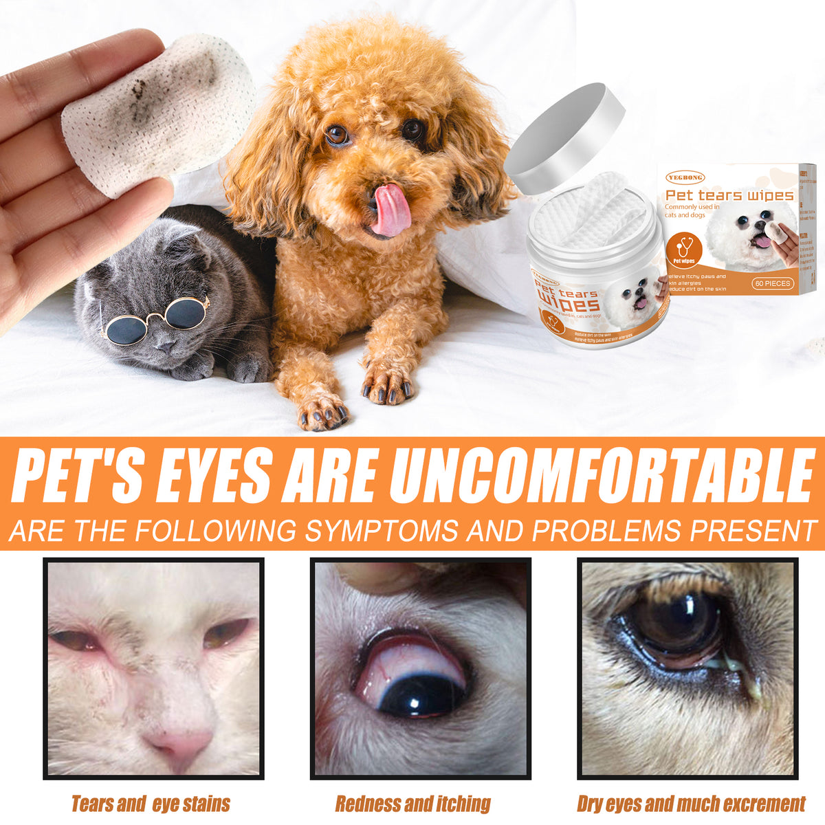Pet Tear Stain Wipes for Dogs & Cats - dog and cat product photo (view 5)
