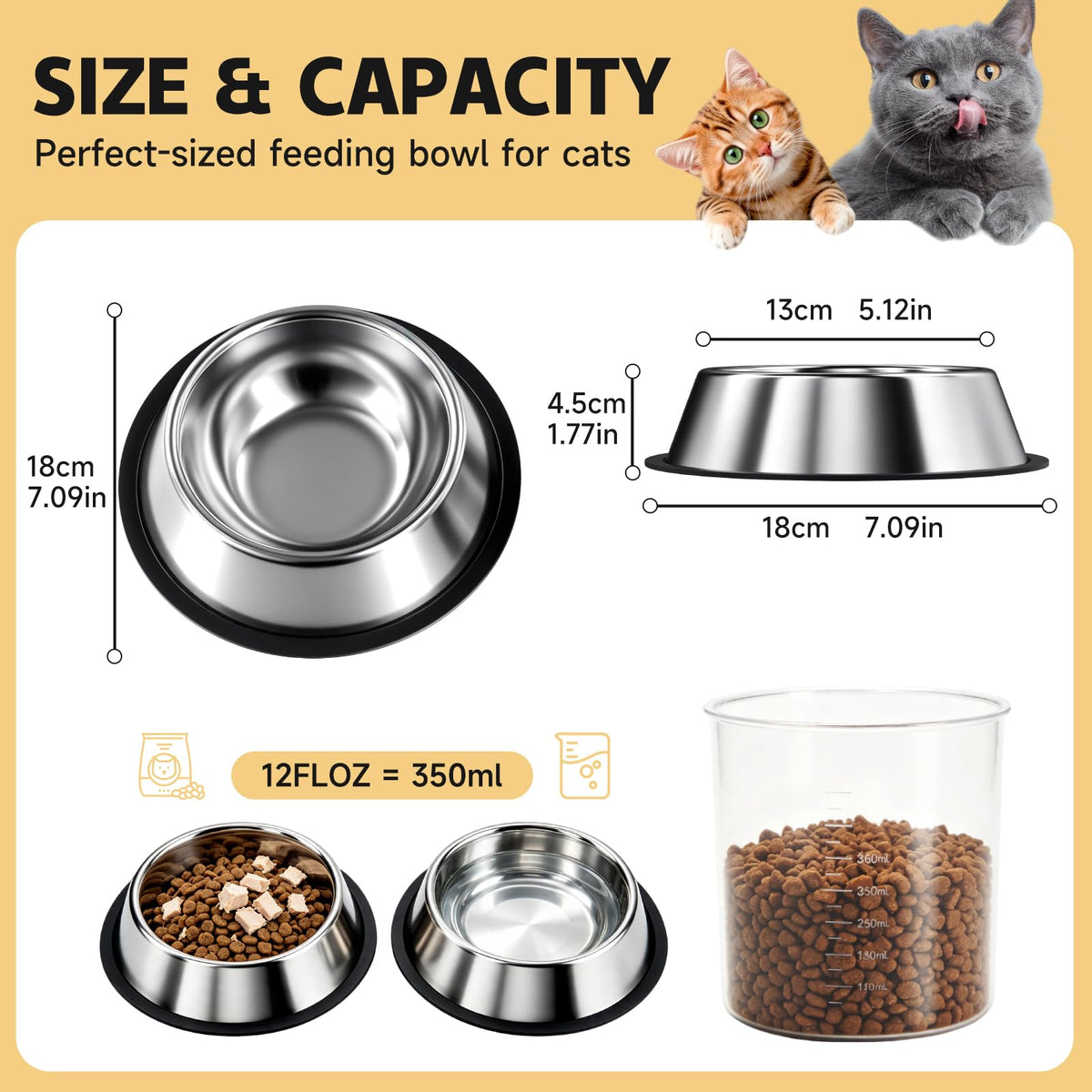 Stainless Steel Food Water Shallow Whisker Friendly Cat Pet - cat product photo (view 3)