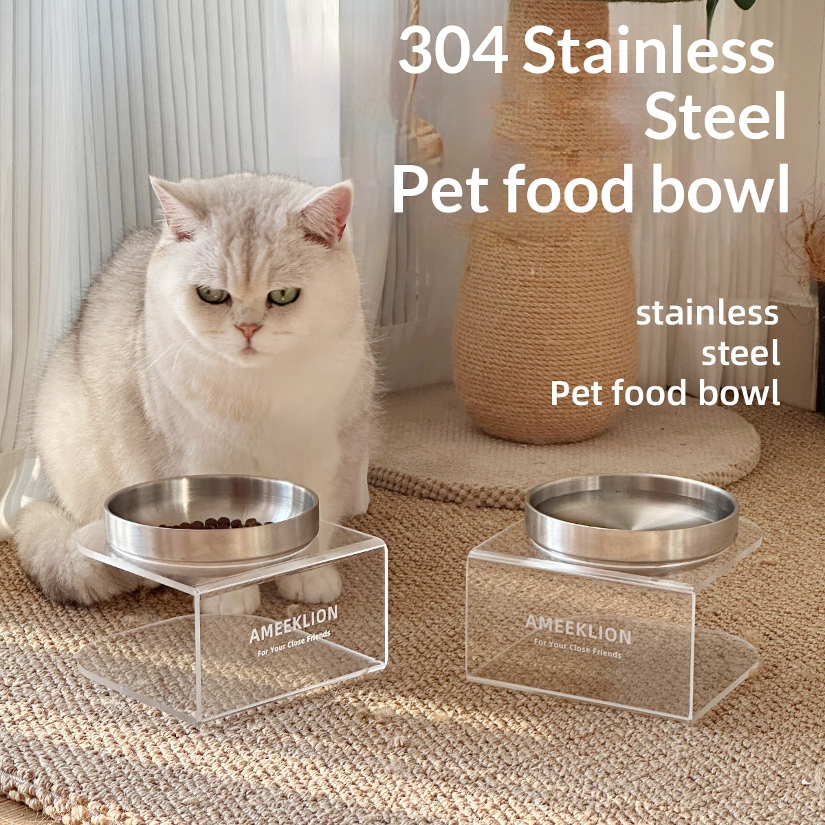 Stainless Steel Cat Bowl with a Raised Acrylic Stand Dog - dog and cat product photo (view 2)