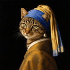 Cat painted in the Girl with a Pearl Earring style