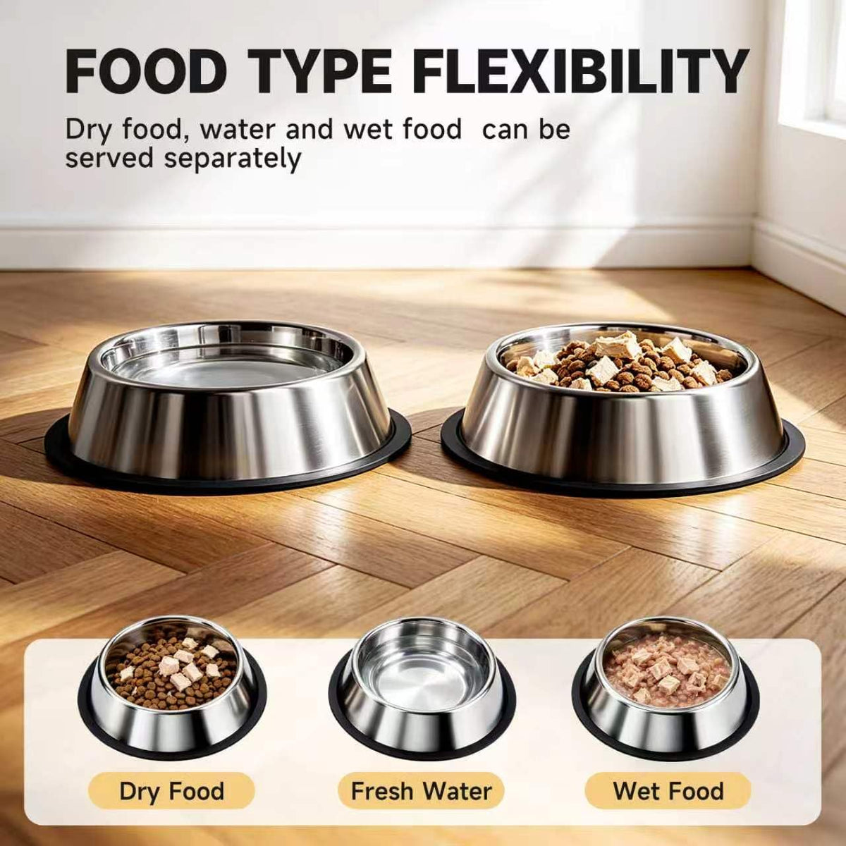 Stainless Steel Food Water Shallow Whisker Friendly Cat Pet - cat product photo (view 5)