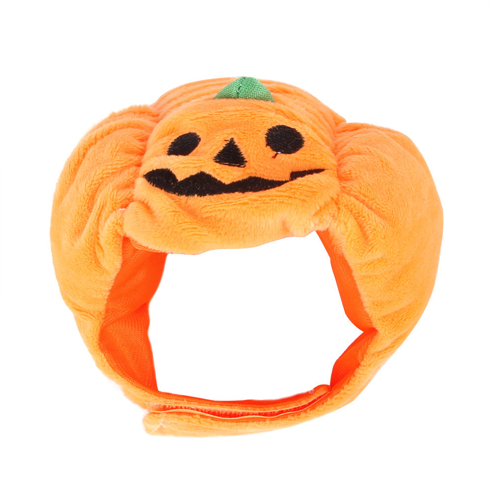 Orange plush jack-o-lantern pumpkin hat for cats and small dogs