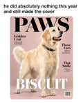 A dog portrait styled as a magazine cover
