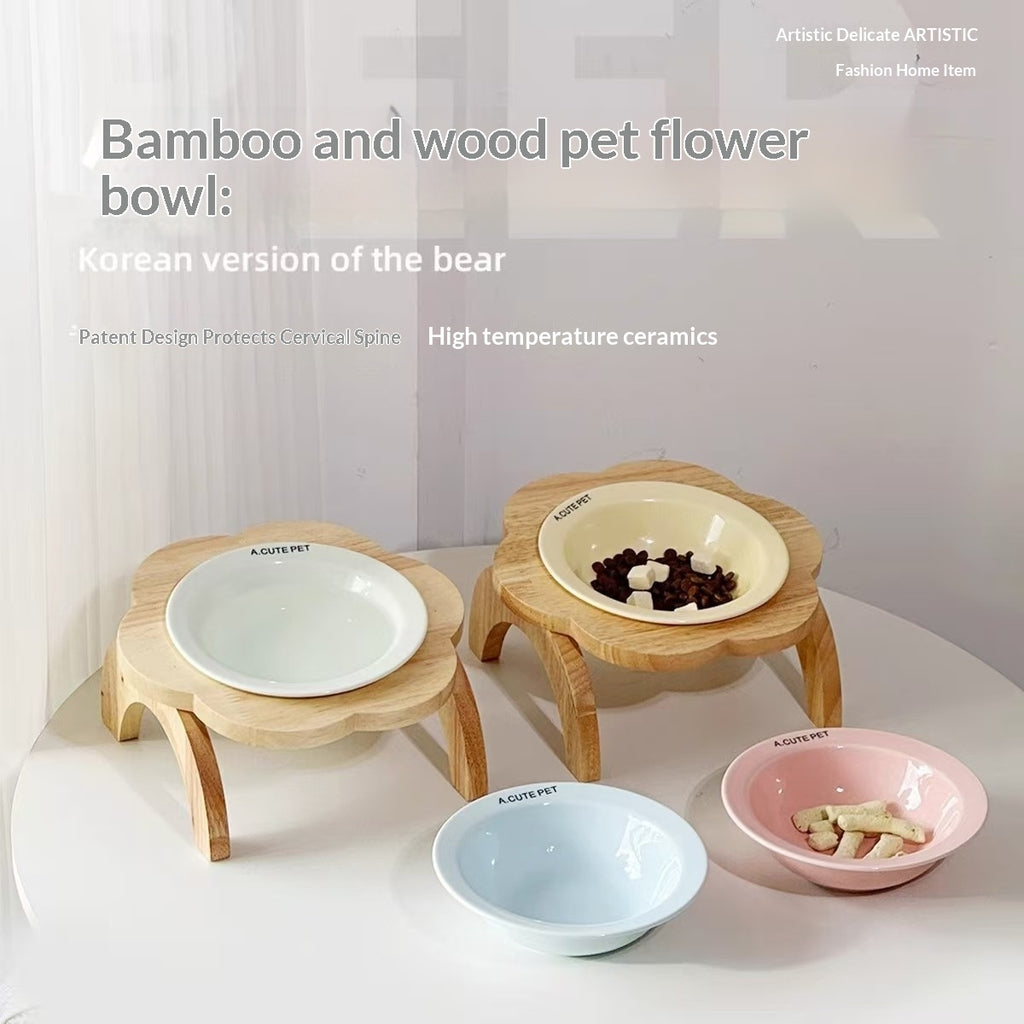 Pet Flying Saucer Cat Bowl Ceramic Flower Stand Cat Food - dog and cat product photo