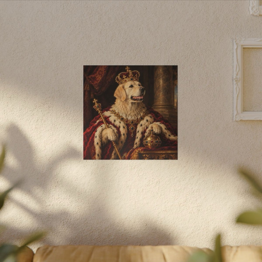 Pet portrait canvas hanging above a sofa