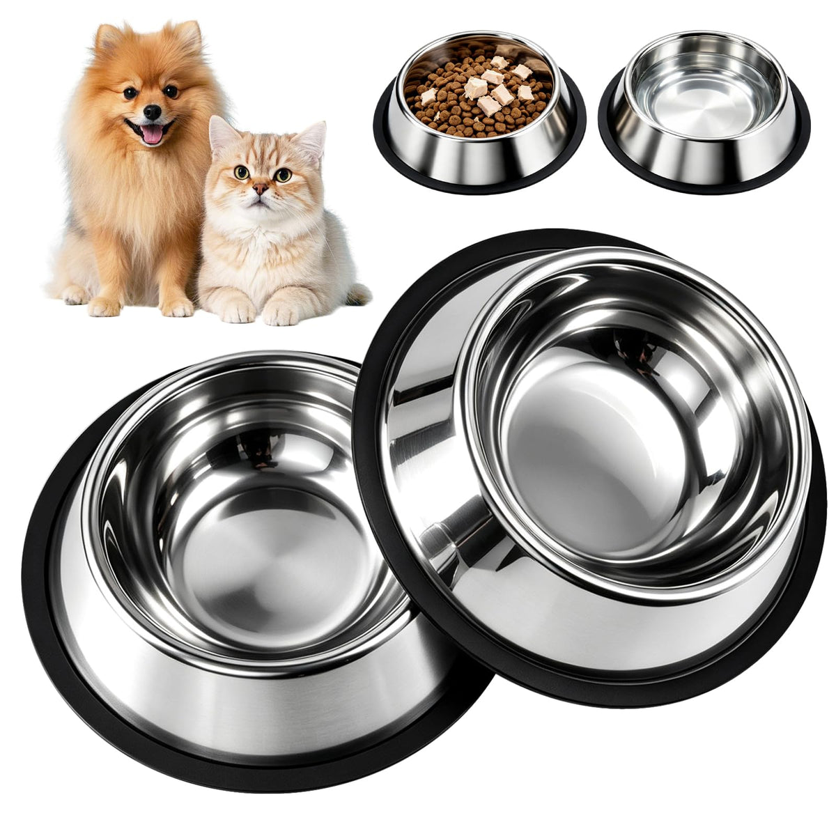 Stainless Steel Food Water Shallow Whisker Friendly Cat Pet - cat product photo