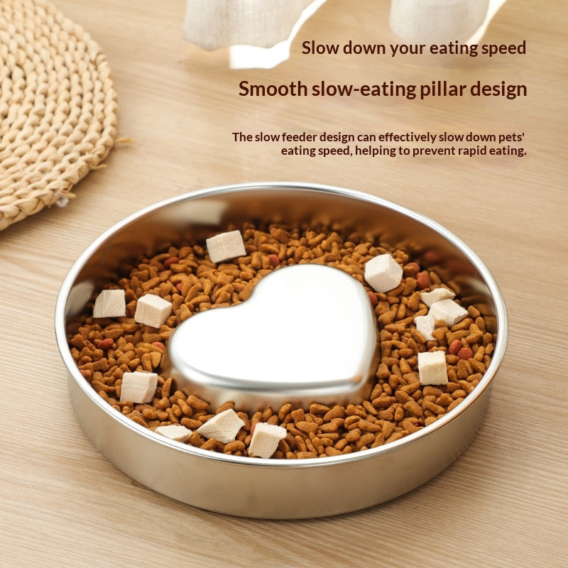 Thickened Stainless Steel Slow-feeding Pet Bowl - pet product photo