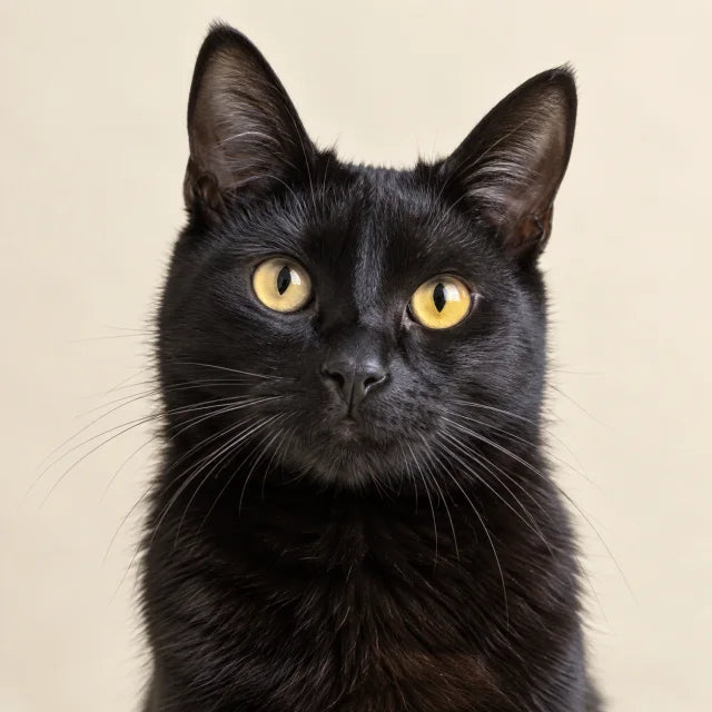 Black cat with bright golden eyes