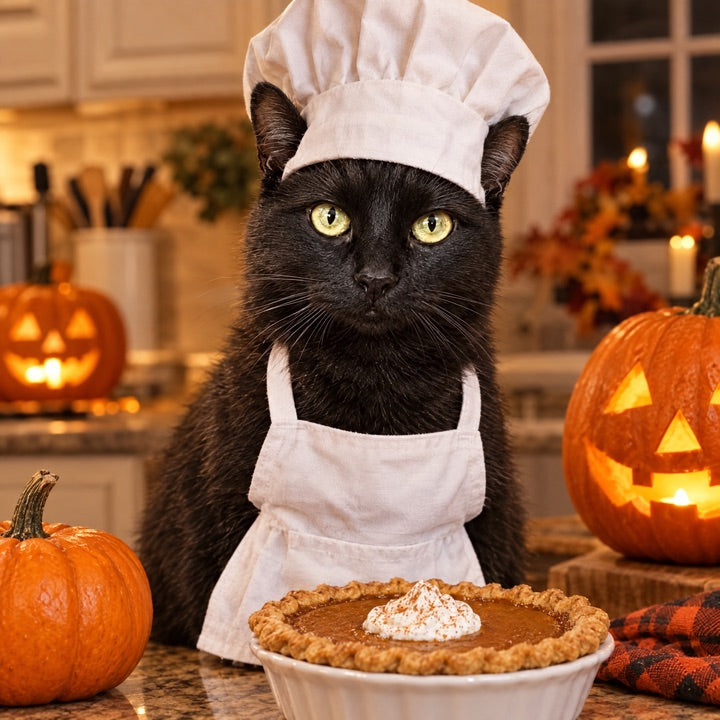 Cat in a little chef Halloween costume