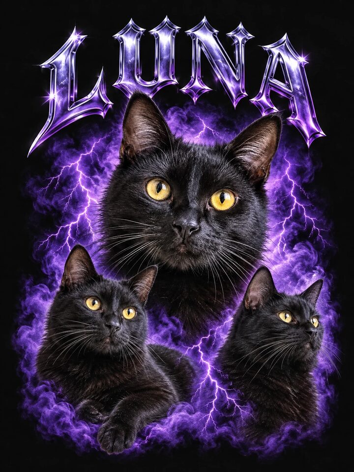 Example design with the pet name Luna: 90s rap tee
